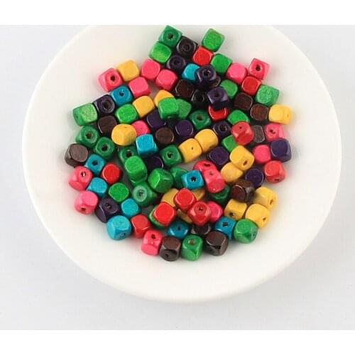 DIY 8mm 100Pcs Multicolor Lacquer Wood Beads Wooden Square-shape Wood Spacer Beads For Jewelry Making