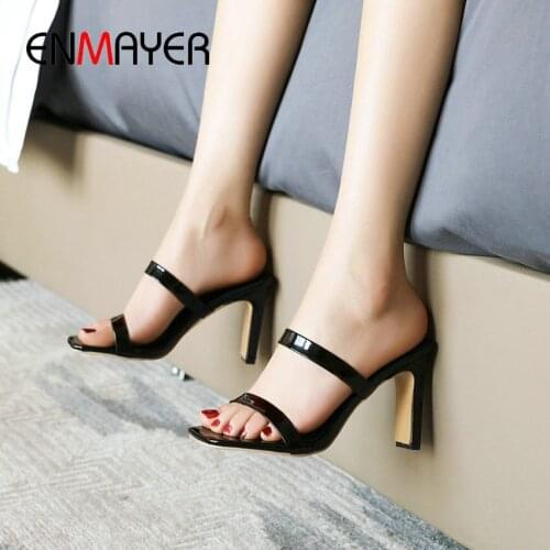 ENMAYER Women Animal Prints Outside PU 2020 Sexy Serpentine Summer Slippers Women Shoes Synthetic Square Heel Rome Women Slides