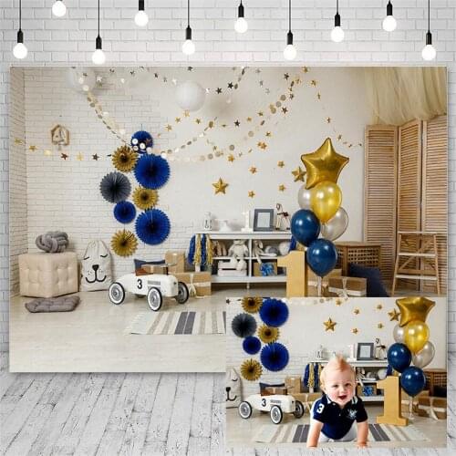 Avezano Backdrops Birthday Party Baby Shower Golden Blue Balloons Star Origami Flowers Decor Photography Background Photo Studio