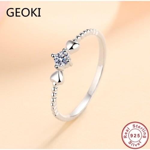 Geoki Pass Diamond Test 0.1 Ct Round Perfect Cut D Color VVS1 Moissanite Ring Luxury 925 Sterling Silver Engagement Rings Gift