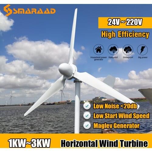 1000W 1500W 2000W 2500W 3000W Horizontal Wind Turbine Generator Free Energy Homeuse Windmill 24V-220V With On/Off Grid System
