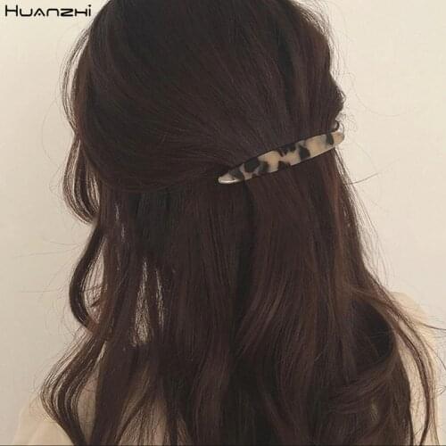 HUANZHI 2020 New Retro Acetate Multicolor Geometric Oval Spring clip One Character Bangs Hairpin for Women Girl Hair Accessories