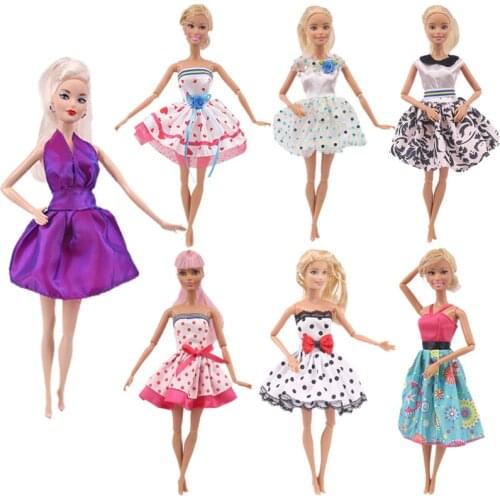 Doll 1 PCS Barbies Dress Bow-knot Designs Wave Point Outfit Short Dress Skirt Daily Casual Wear Ken Accessories Girl`s Toy DIY