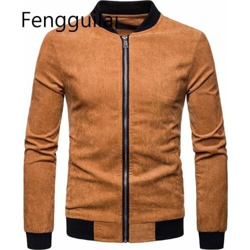 New Men Autumn Corduroy Jackets Stand Collar Warm Coats Male Causal Fashion Slim Fitted Large Size Zipper Jackets Man Clothing