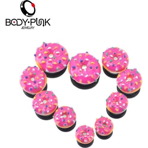 BODY PUNK Sweet Pink Donut Single Flare Plugs Summer Flesh Tunnels Ear Expanders Filigree Ear Plug Body Piercing Jewelry 1 Pair