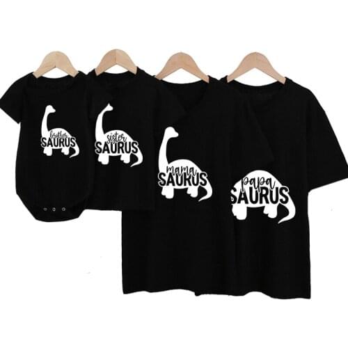 2021 Family Look Cartoon Dinosaur T-shirt Family Matching Clothes Mommy and Me Clothes Boys Clothes Matching Outfits T-shirt