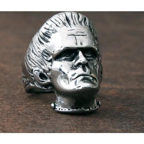 Fashion Gold Silver Color Frankenstein Face Rings Mens Biker Stainless Steel Rings Male Punk Hip Hop Jewelry Accessories Gift