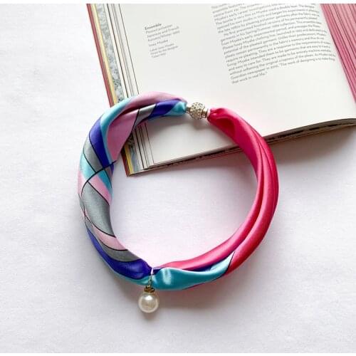 Fashin Easy Lazy Scarf Women Silk Skinny Neck Scarves Ring Wristband Handle Bag Tie Lady Print Foulard Long Ribbon Band RED