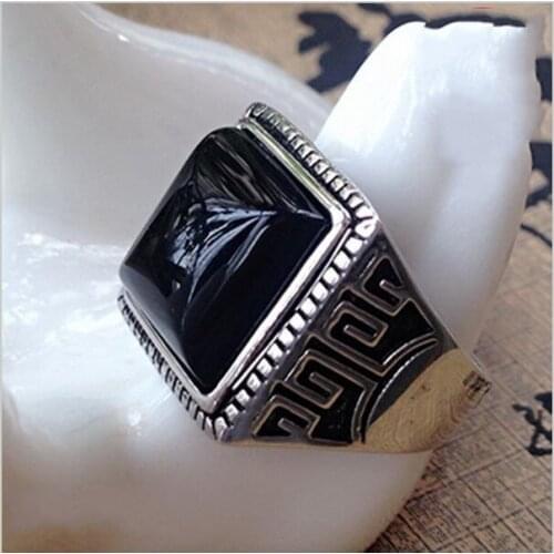 925 silver ring inlaid Korean fashion natural black Natural stone chalcedony men