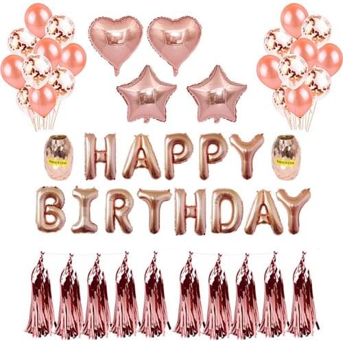 Birthday Balloon Set Golden Rose Gold Sequined Latex Ball Tassel Set Happy Birthday Letter Aluminum Foil Balloon
