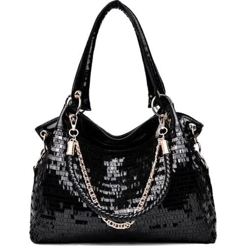 2021 New Womens Bag PU Leather Ladies Shoulder Bag Sequined Patent Leather Bag Casual Wild Hand Ladle Shoulder Bag Women