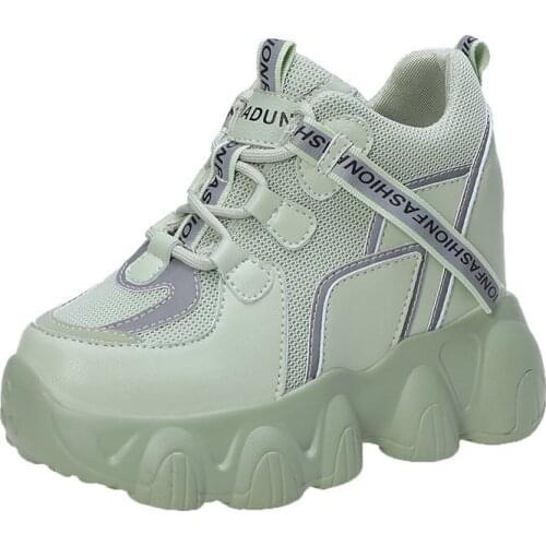 Autumn Ladies Platform Sneakers Women Vulcanized Shoes Lace-up Comfortable Wedges Casual Sneakers Woman 9.5cm Heels Dad Shoes