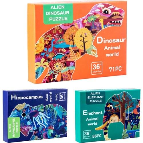 Montessori Jigsaw Puzzles Educational Dinosaur Elephant Hippocampus Puzzles Toys for Children Christmas Birthday Gift Puzzle Toy