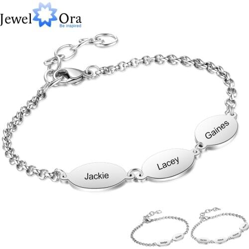 Personalized Oval Design Engraved Chain Bracelets for Couples Custom 2 to 4 Names Stainless Steel Friendship Bracelet (BA102665)