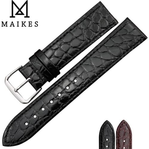 MAIKES Watch Accessories Genuine Leather Watch Strap Crocodile pattern Wrist Band Soft Watchbands 12mm -20mm Black Bracelets