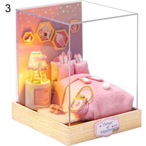 DIY Miniature Doll House LED 3D Bedroom Living Room Model Kids Toy with Cover
