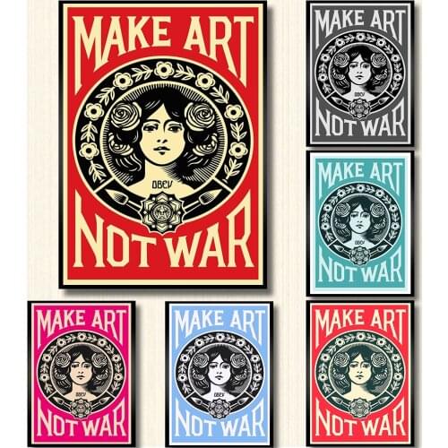Make Art Not War Pop Art Quote Vintage Classic Blue Teal Poster Prints Painting On Canvas Wall Murals Pictures Living Room Decor