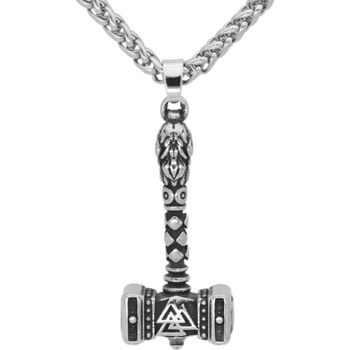 Nordic viking stainless steel thor hammer Mjolnir odin wolf vegvisir pendant necklace with valknut gift bag