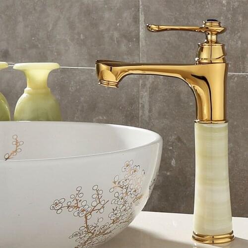 Bathroom Basin Faucets Solid Brass & Jade Sink Mixer Taps Hot & Cold Single Handle Lavatory Crane Rotating Taps New Arrival