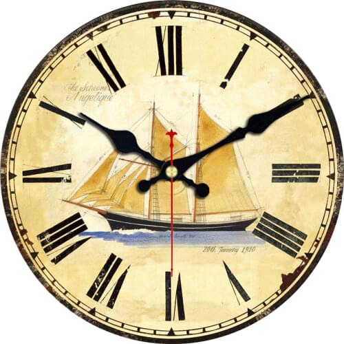 WONZOM Boat Sailing Modern Style Modern Wooden Cardboard Clock,Round Wall Clock for Home Decor Living Room No Ticking Sound