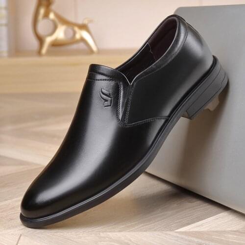 New Fashion Genuine Leather Concise Men Business Round Toe Black Shoes Breathable Formal Wedding Basic Shoes Men Dress Shoes