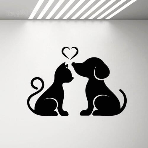 Love Heart Dog Cat Salon Vinyl Wall Decal Animals Pets House Veterinary Wall Art Posters Stickers Home Decor Living Room G891