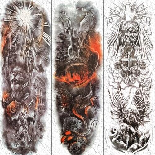 YURAN Flash Fire Phoenix Tattoo Temporary Warrior Angel Goddess Tattoo Sticker For Men Women Full Arm Body Art Waterproof Tatoos