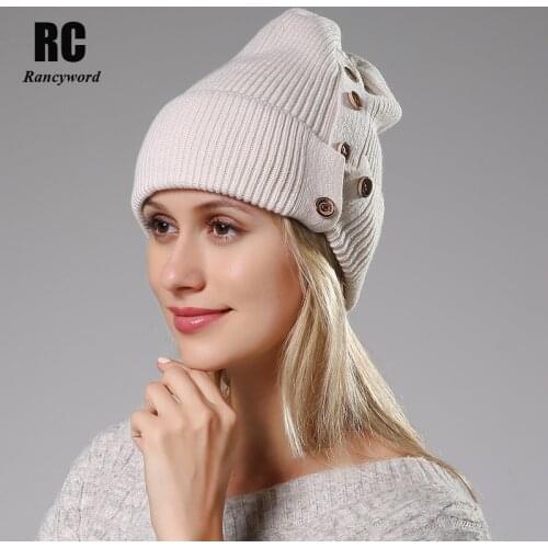 [Rancyword] Winter Hats For Women Wool Knitted Angora Hat Beanies Female Warm Rabbit Fur Skullies Beanie For Girl RC2078-1
