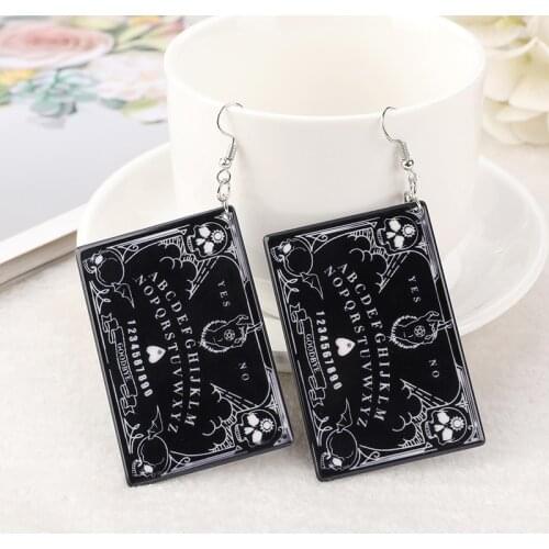 1Pair Ouija Planchette Dangle Earrings Flatback Acrylic Black Punk Magical Divination Game Jewelry Sun Moon Crafts