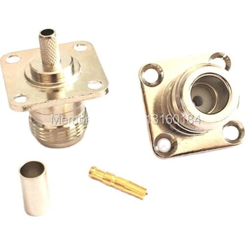 1pc N Female Jack RF Coax Convertor Connector Crimp RG58,RG142,RG400,LMR195 4-hole panel mount Nickelplated NEW wholesale