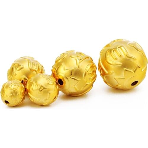 1PCS Real 999 24k Yellow Gold Bead The Six Syllable Manyra Pendant REAL 24K GOLD 8mm 10mm 12mm 14mm