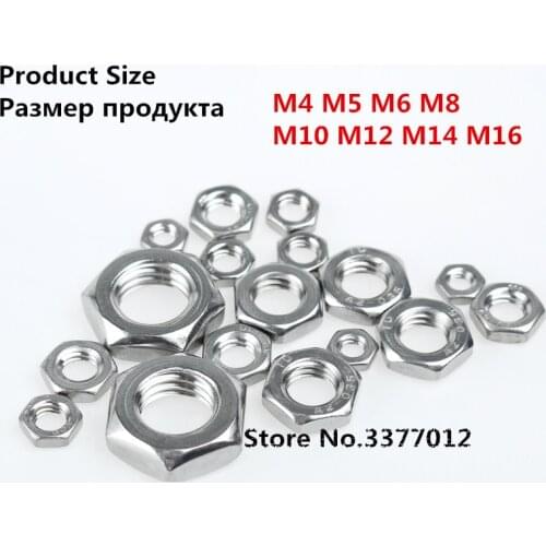 10pcs/lot 304 stainless steel thin hexagonal nut M4 M5 M6 M8 M10 M12 M14 M16 fasten the screw nut