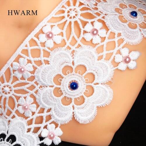 10yard 7.6cm 3D Lace Fabric With Beads Sewing Trim Dress Accessories Diy No Elastic Single Side White Hollow Skirt Clothes Deco