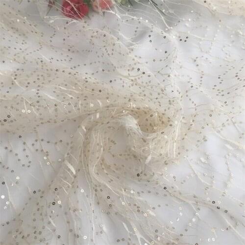 2yards length 150cm width sequined lace fabric tulle mesh net Lace Fabric for wedding dress decoration high quality