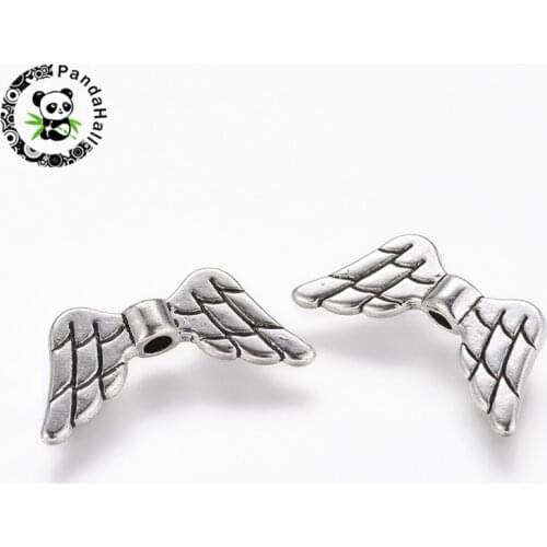 20pcs Tibetan Style Alloy Metal Angel Wing Bead Spacer Antique Silver Color 9x20x3mm Hole: 2mm