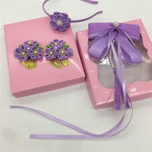 3PCS Hot Sale DIY Headwear Headband Hairpin Accessories Newborn Children Kid Baby Girls Hair Lace Flower Birthday Gift Set Box