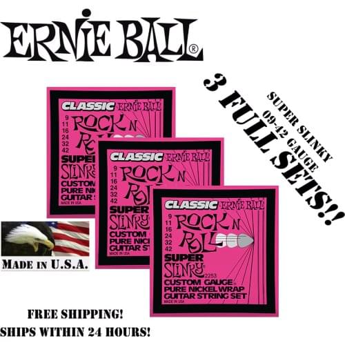 3 Packs! Original Ernie Ball 2253 Classic Super Slinky Electric Guitar Strings 9-42 3 Pack
