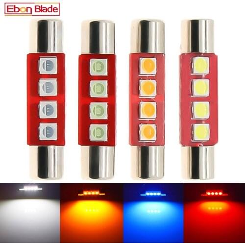 4Pcs Auto LED Bulb 28mm 31mm 3030 4 SMD White Red Amber Ice Blue 12V Sun Visor Vanity Mirror Lights Car Interior Dome Map Lamp