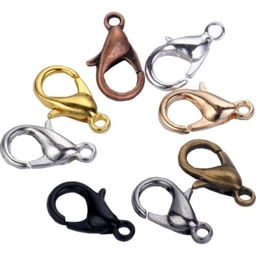 50Pcs/set 12x6mm Lobster Swivel Clasp For Key Ring Necklace Chain Gold Bronze Silver Color Alloy Lobster Clasp Hook Wholesale