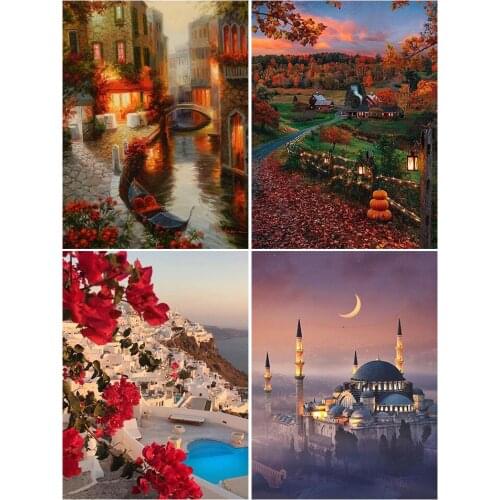 5D DIY Diamond Painting landscape Full Drill Scenery Diamond Embroidery Kit Castle Town Mosaic Rhinestone Wall Decor Gifts
