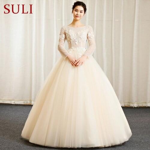 SL-334 ball gown wedding dress flower vintage elegant lace appliques real price beads long sleeve wedding bridal gowns
