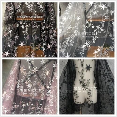 White Black Pink Embroidery Stars Mesh Lace Fabric For Childrens Clothing Wedding Veil Garment Sewing Decorative Tulle Fabric