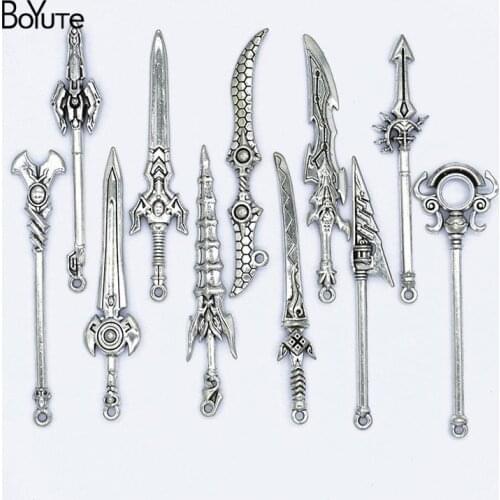 BoYuTe New Arrive (100 Pieces/Lot) Tibetan Silver Game Animation Weapon Pendant Diy Hand Made Jewelry Accessories