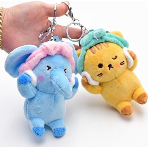 New cute creative cartoon face plush family aromatherapy animal keychain children cat elephant duck doll key ring boy girl gift