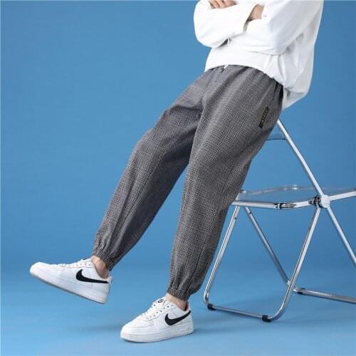 Plaid Harem Pants Casual Pants Drawstring Wild Man Korean Retro Jogger Trousers Mens Hip Hop Stripe Male Summer Harajuku Loose