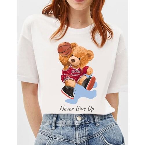 BLINGPAW Graphic T Shirts Basketball Teddy Bear Never Give Up Letter Print T-shirt Unisex Tees Summer Tee Shirts 19 Colors