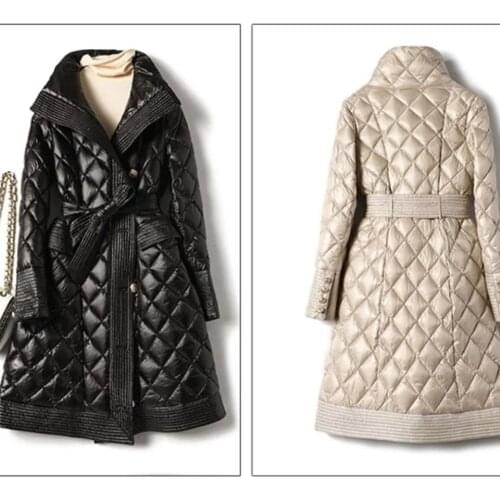 Mid-Length Cotton Clothing Women 's 2020 Winter Clothing Youth Stand Collar Diamond Lattice Long-Sleeved Coat Fashion
