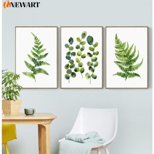 Nordic Green Plant Wall Art Modern Canvas Painting Monstera Leaves Nature Decorative Picture Wall Poster For Living Room Decor