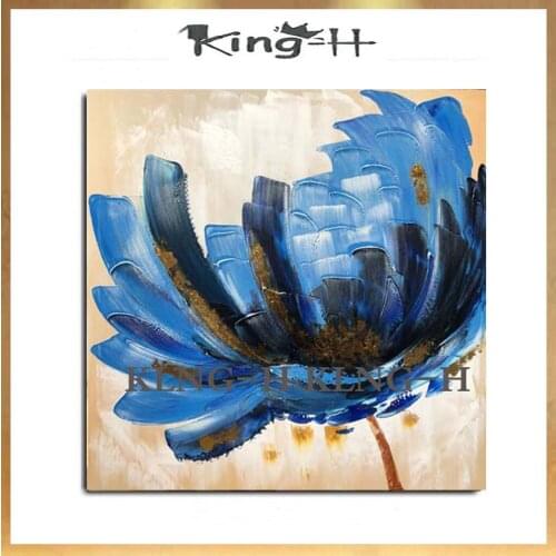 Blue plant oil painting art oil painting art by hand painting walls around the table decoration home decoration presents the stu