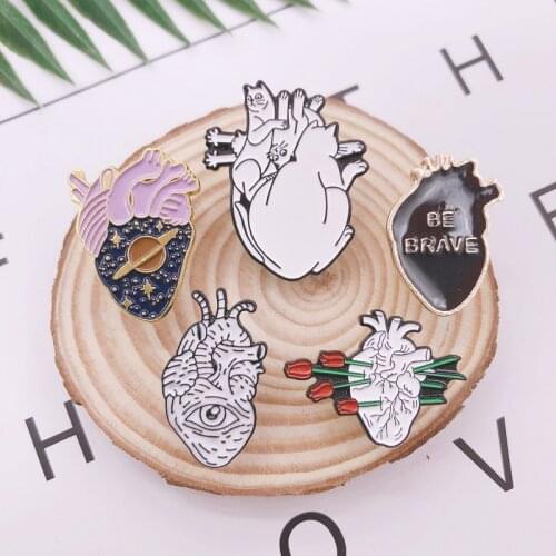 Creative Skeleton Organs Heart Enamel Brooch Animal Cat Eye Rose Planet Alloy Badge Clothes Bag Pin Cartoon Jewelry Gift